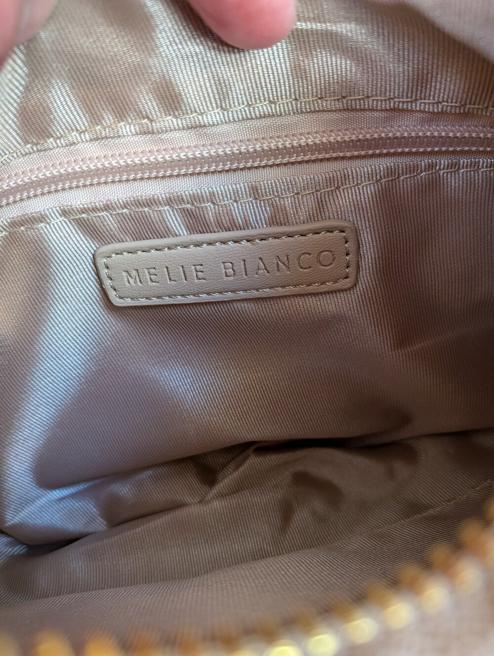 Melie Bianco Anthropologie Brigitte Woven Vegan Leather Mini Handbag Beige Tan - Picture 6 of 8